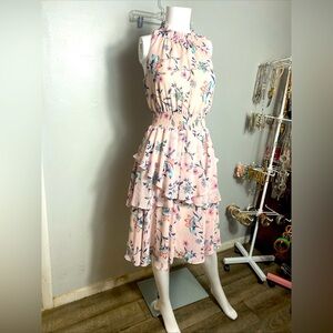 Eliza J Three-Way Ruffle Dress, Size 10", Blush Pink, with Flowers